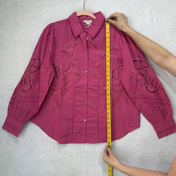 Sundance Shirt Womens Large Magenta Embroidered Eyelet Bishop Sleeve Boho Blouse - Picture 2 of 8